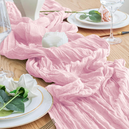 Cheesecloth Table Runner 10FT Blushing Pink Boho Gauze Sheer Runners