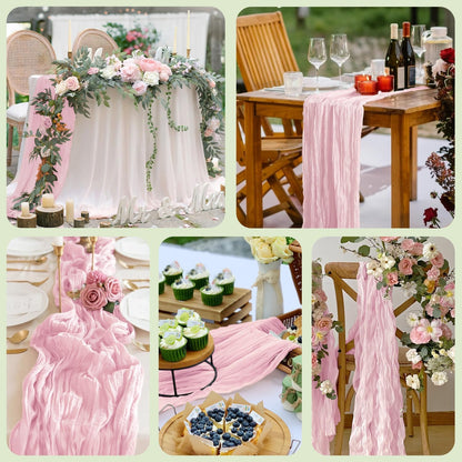 Cheesecloth Table Runner 10FT Blushing Pink Boho Gauze Sheer Runners