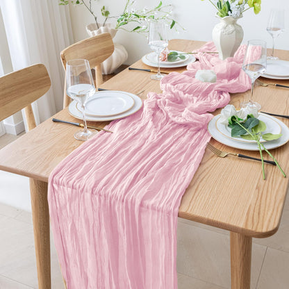 Cheesecloth Table Runner 10FT Blushing Pink Boho Gauze Sheer Runners