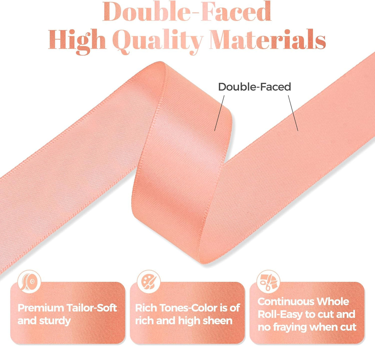Premium Peach Satin Ribbon, 1 Inch X 25 Yards, Double Faced, Perfect for Gift Wrapping, Crafts, Wedding Decor