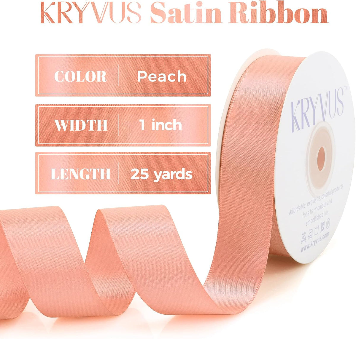 Premium Peach Satin Ribbon, 1 Inch X 25 Yards, Double Faced, Perfect for Gift Wrapping, Crafts, Wedding Decor