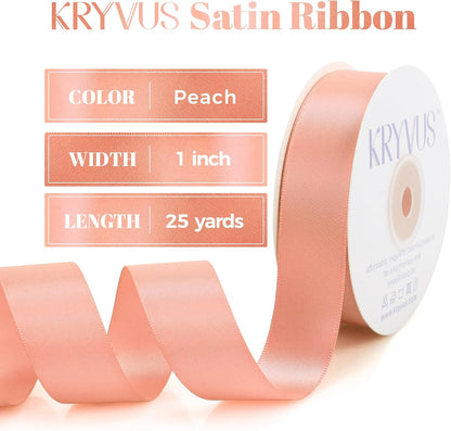 Premium Peach Satin Ribbon, 1 Inch X 25 Yards, Double Faced, Perfect for Gift Wrapping, Crafts, Wedding Decor