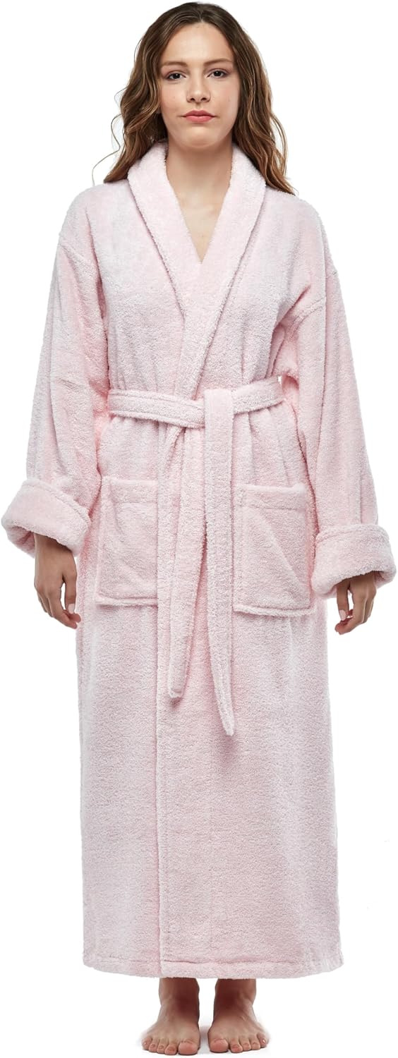 Womens Terry Cotton Bathrobe, Ankle Length Long Women's Bath Robe