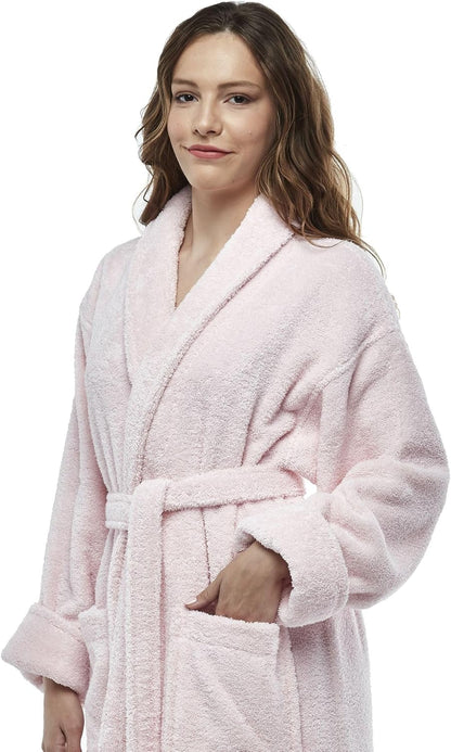 Womens Terry Cotton Bathrobe, Ankle Length Long Women's Bath Robe