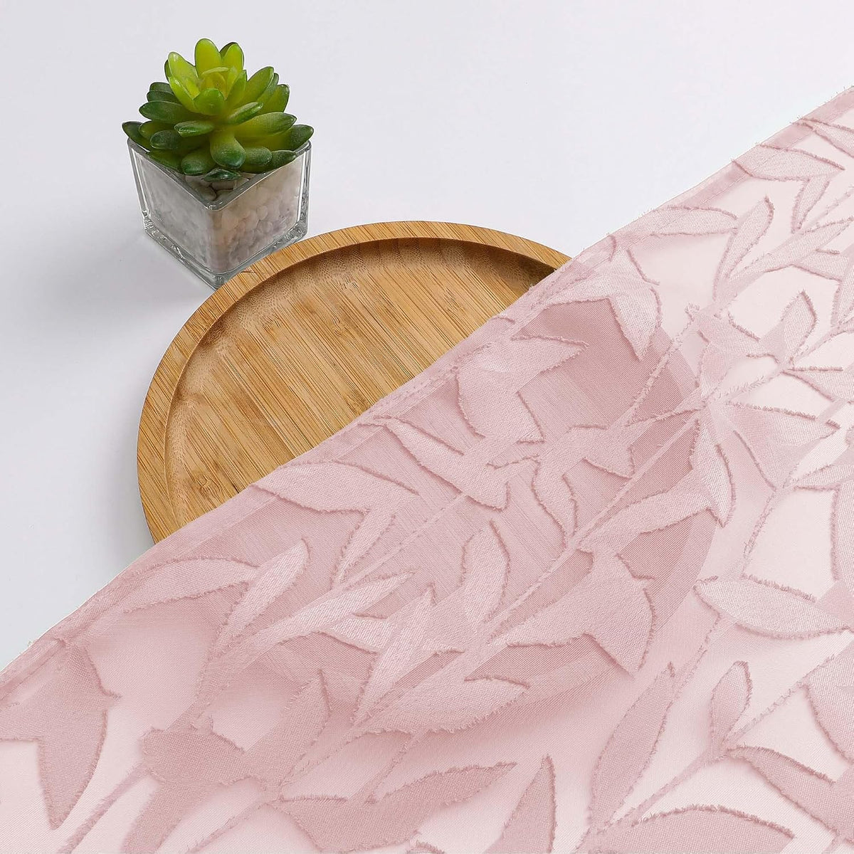 Leyna 14 Inch Blush Pink Valance for Windows 2 PCS Sheer Curtains, Jacquard Leaves Textured Small Kitchen Valances Curtain for Living Room Bedroom, Modern Rod Pocket Drapes, 40Wx14L Inch