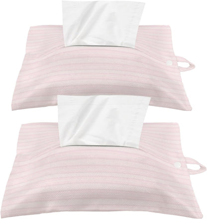 Tissues Box Cover Pink White Pinstripes Tissue Holder with Hanging Linen Organizer Dispenser Modern Lines Vertical Stripes Tissues Box Covers Rectangle for Bathroom Toilet Car Kitchen Tabletop 2 PCS