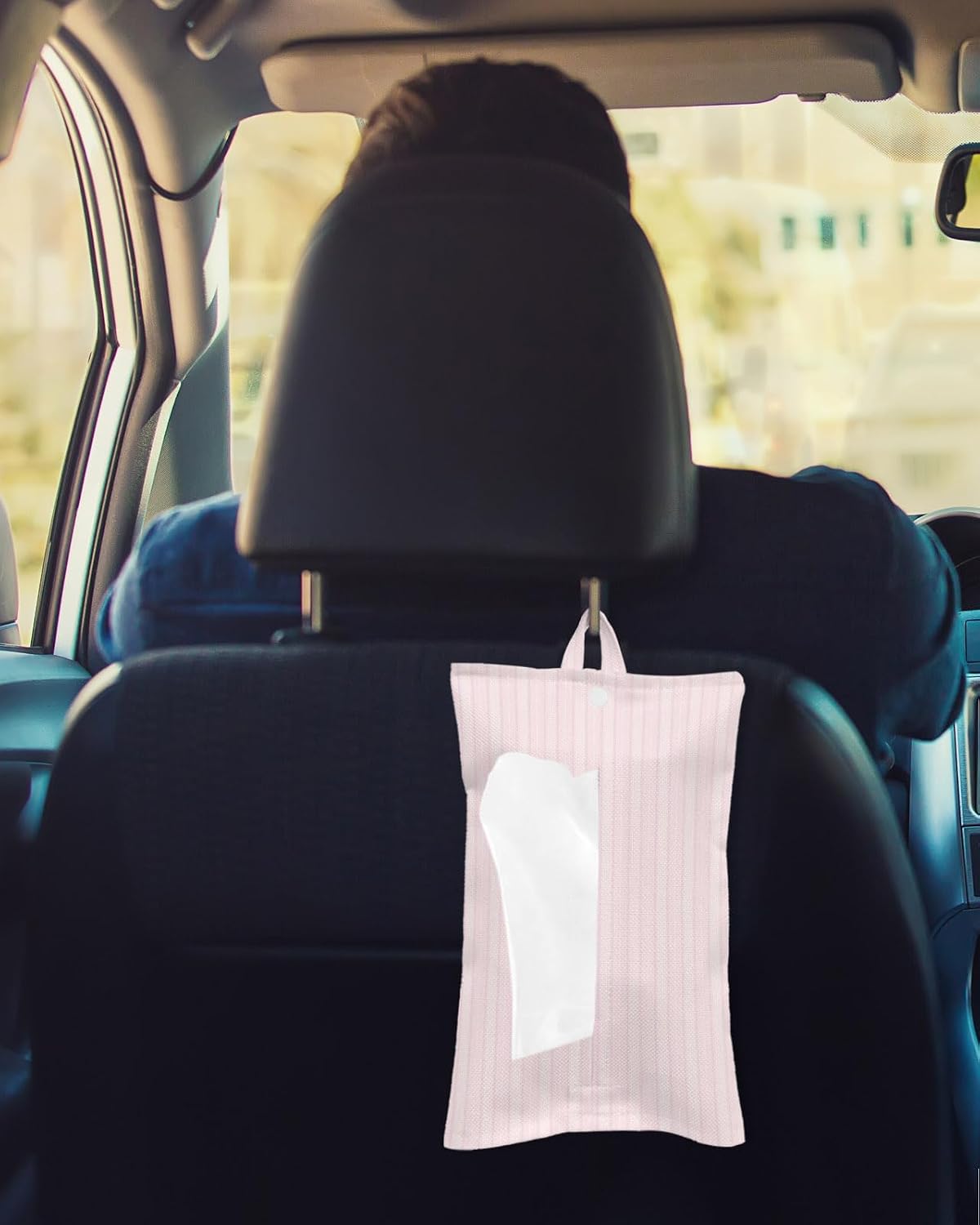 Tissues Box Cover Pink White Pinstripes Tissue Holder with Hanging Linen Organizer Dispenser Modern Lines Vertical Stripes Tissues Box Covers Rectangle for Bathroom Toilet Car Kitchen Tabletop 2 PCS