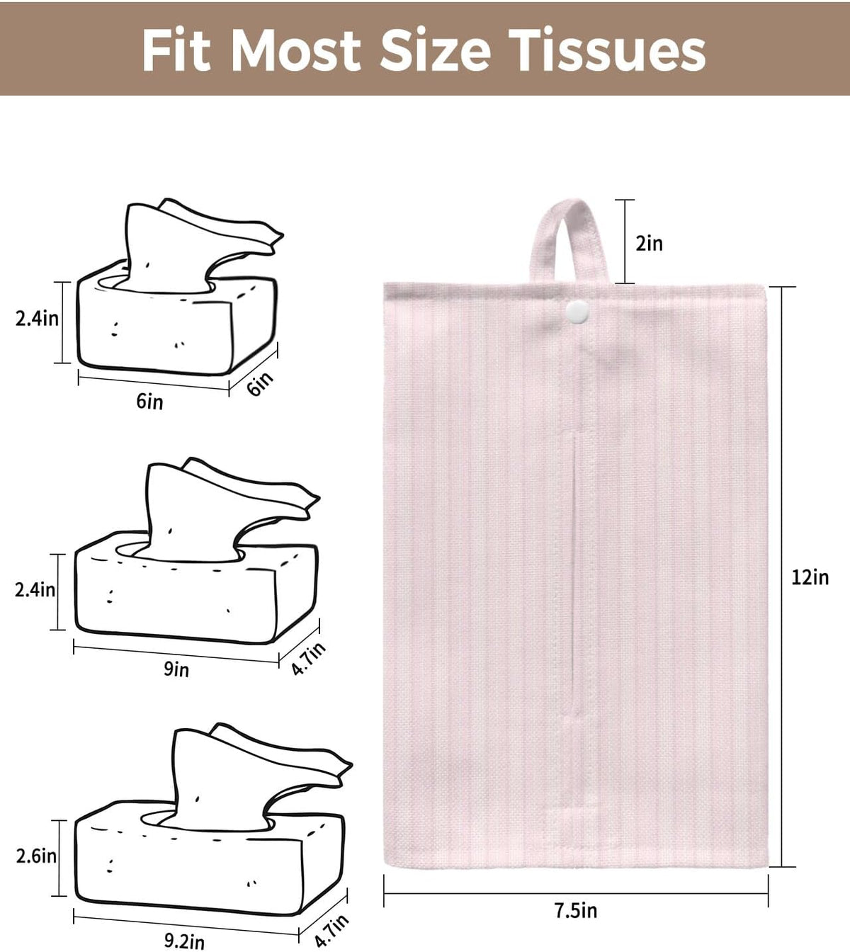 Tissues Box Cover Pink White Pinstripes Tissue Holder with Hanging Linen Organizer Dispenser Modern Lines Vertical Stripes Tissues Box Covers Rectangle for Bathroom Toilet Car Kitchen Tabletop 2 PCS