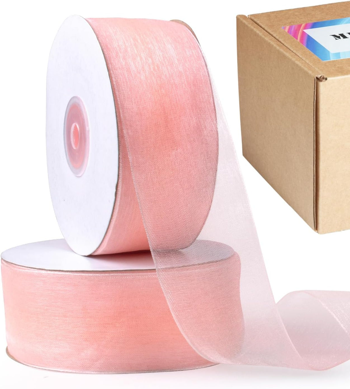 Blush Organza Sheer Ribbon 1.5" x 100 Yards, Blush Pink Ribbon Pink Chiffon Tulle Clear Fabric Ribbon for Gift Wrapping Christmas Wedding Flower Bouquet Hair Bows Crafts