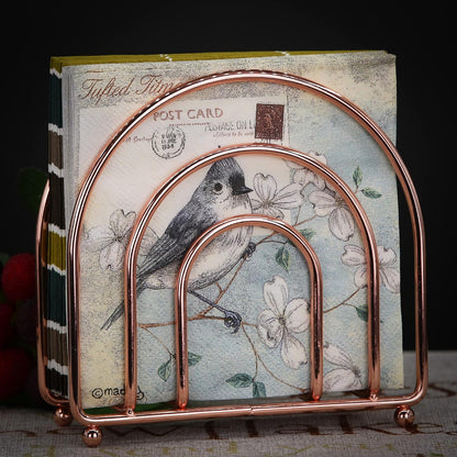 Napkin Holder for Home, Kitchen & Hotel, Paper Dispenser Decor for Table Countertop Kitchen, Dining Table Upright Metal Tissue Holder Organization, Rose Gold