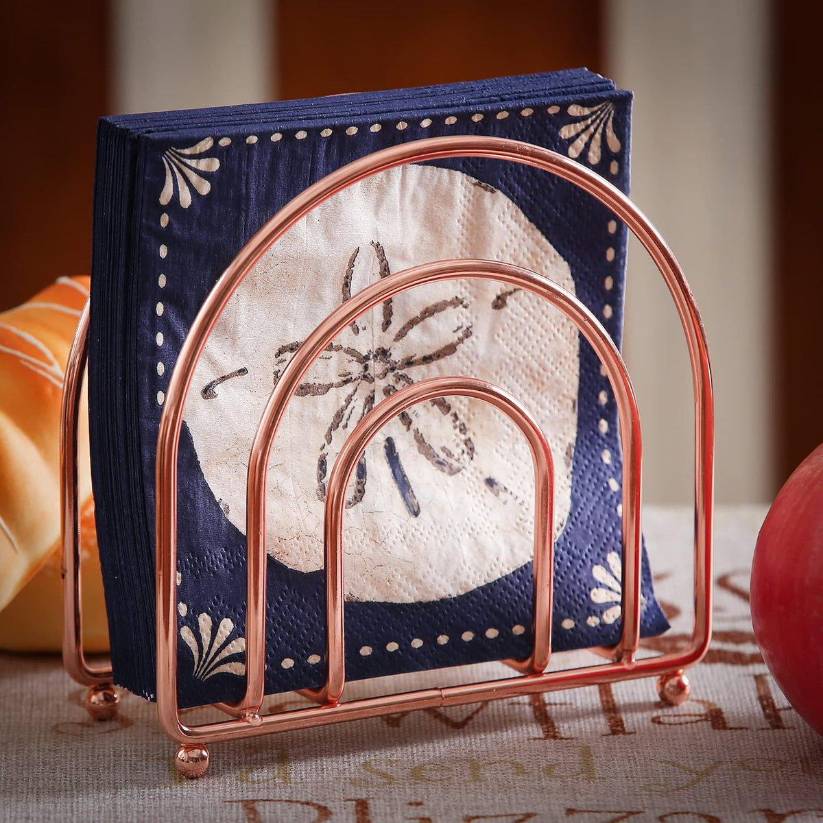 Napkin Holder for Home, Kitchen & Hotel, Paper Dispenser Decor for Table Countertop Kitchen, Dining Table Upright Metal Tissue Holder Organization, Rose Gold