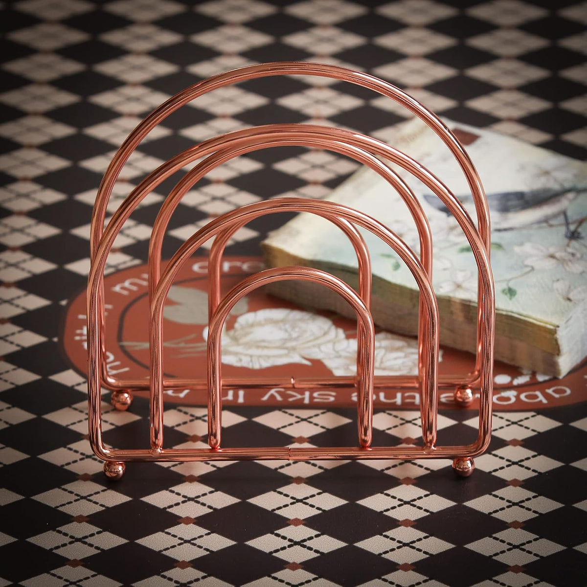 Napkin Holder for Home, Kitchen & Hotel, Paper Dispenser Decor for Table Countertop Kitchen, Dining Table Upright Metal Tissue Holder Organization, Rose Gold