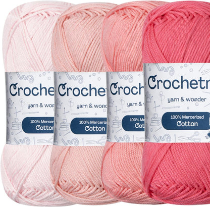 Premium Mercerized Cotton Yarn for Crochet & Knitting – Fingering Weight 4-Ply, 50g (1.76 oz) / 125 m (136 yds), High-Gloss, Anti-Splitting, Fade-Resistant Cotton (Pink Shades)