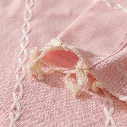 Pink Farmhouse Boho Curtains - 1 Panel Bohemian Short Cafe Window Curtains with Tassels, Semi Blackout Striped Tier and Valance for Kitchen Bathroom, Rod Pocket, Pink, 52" W x 18" L