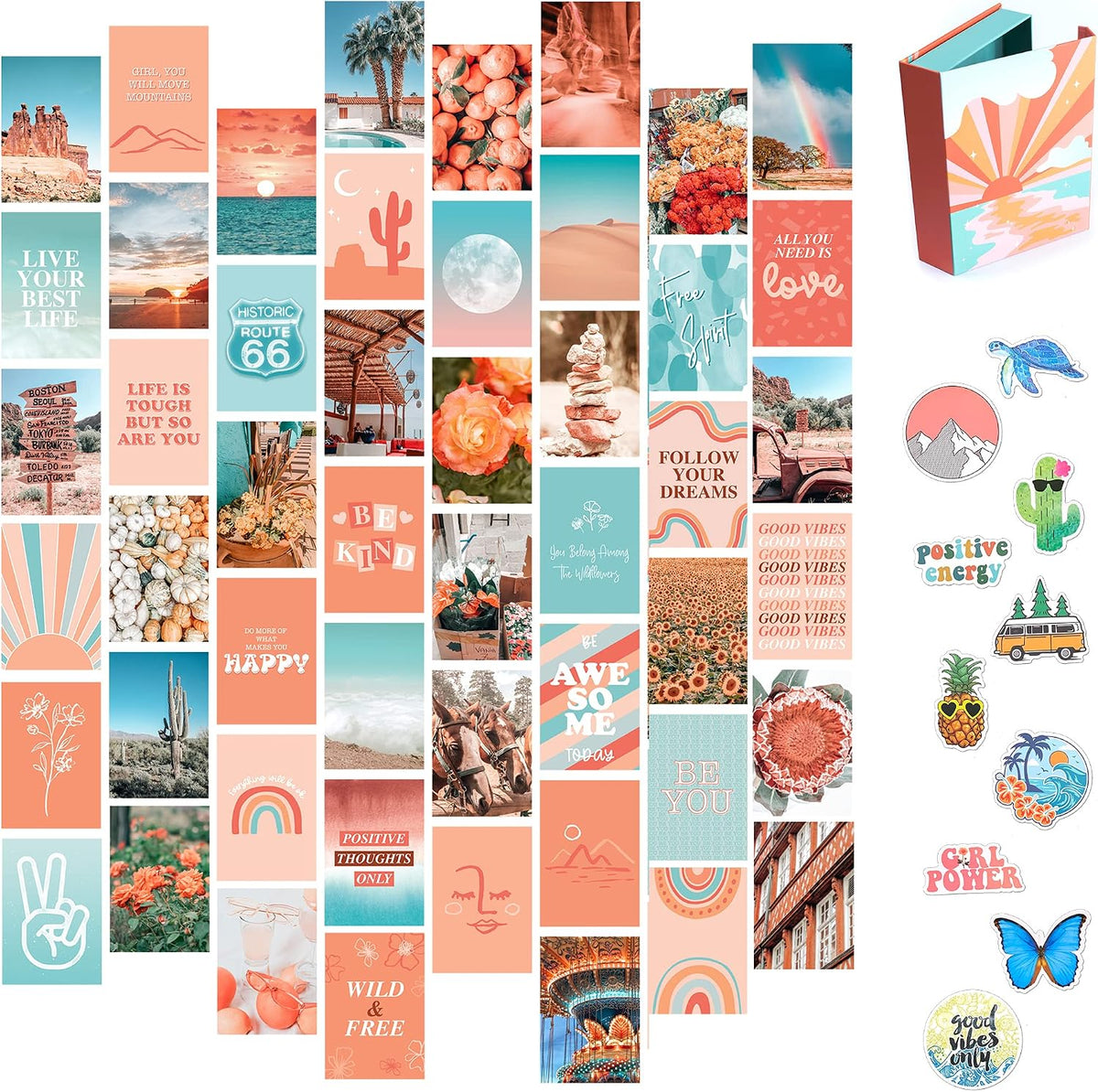 Peach Wall Collage Kit, Preppy Room Decor Aesthetic Pictures Wall Decor, Cute Picture Collage, Preppy Pictures for Wall, Teen Girls Room Decor, Cute BedroomWall Decor, 50 Set 4x6 in