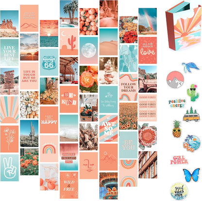 Peach Wall Collage Kit, Preppy Room Decor Aesthetic Pictures Wall Decor, Cute Picture Collage, Preppy Pictures for Wall, Teen Girls Room Decor, Cute BedroomWall Decor, 50 Set 4x6 in