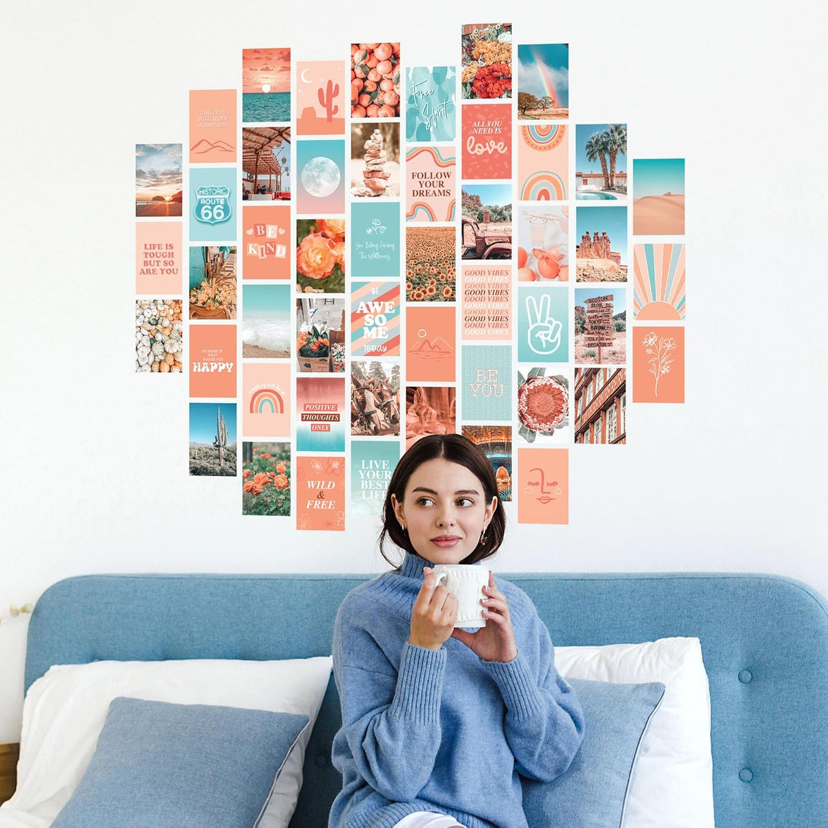 Peach Wall Collage Kit, Preppy Room Decor Aesthetic Pictures Wall Decor, Cute Picture Collage, Preppy Pictures for Wall, Teen Girls Room Decor, Cute BedroomWall Decor, 50 Set 4x6 in
