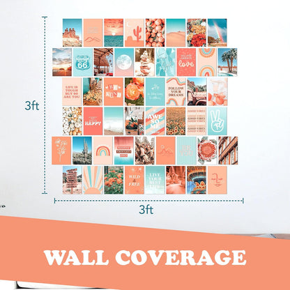 Peach Wall Collage Kit, Preppy Room Decor Aesthetic Pictures Wall Decor, Cute Picture Collage, Preppy Pictures for Wall, Teen Girls Room Decor, Cute BedroomWall Decor, 50 Set 4x6 in