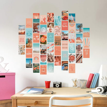 Peach Wall Collage Kit, Preppy Room Decor Aesthetic Pictures Wall Decor, Cute Picture Collage, Preppy Pictures for Wall, Teen Girls Room Decor, Cute BedroomWall Decor, 50 Set 4x6 in