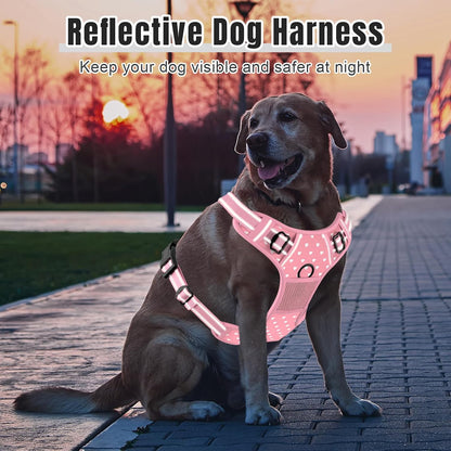 No Pull Dog Harness, Cute Reflective Extra Small Sized Puppy Harness, Adjustable Soft Padded Vest for Small Dogs, Cats, Heavy Duty Pet Vest with Easy Control Handle for Walking, Pink Hearts
