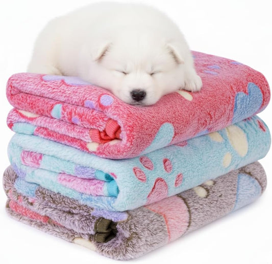 LeapSheep Pet Blankets for Dogs Cats - 3Pack Heart Pattern Super Soft Fluffy Dog Blankets for Small Medium Large Doggy Kitten (Heart, Small)