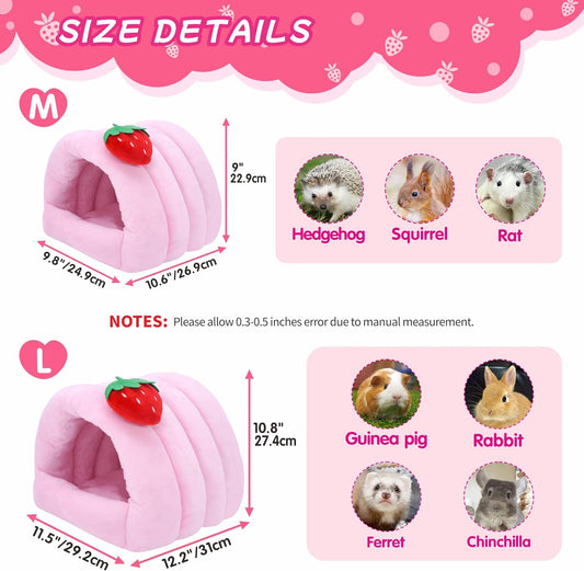 3 in 1 Guinea Pig Hideout Detachable, Warm Fleece Guinea Pig Bed Washable, Multipurpose Small Animal House Bed for Rabbit, Ferret, Hedgehog, Rat and Chinchilla Cage Accessories (Medium, Pink)
