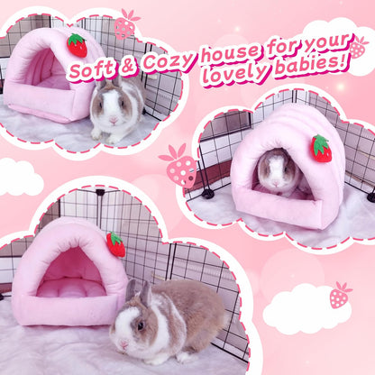 3 in 1 Guinea Pig Hideout Detachable, Warm Fleece Guinea Pig Bed Washable, Multipurpose Small Animal House Bed for Rabbit, Ferret, Hedgehog, Rat and Chinchilla Cage Accessories (Medium, Pink)