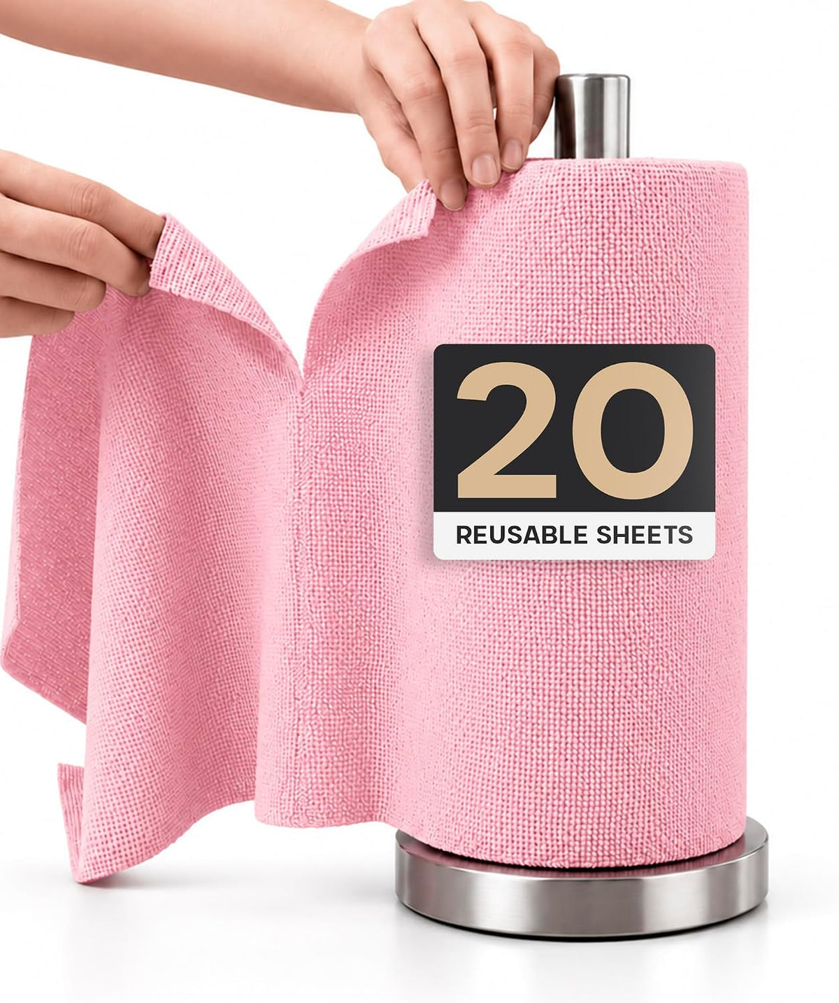 Microfiber Cleaning Cloth Roll 20 Sheets 11" x 10" Tear Away Microfiber Towel Roll Reusable Paper Towels Washable Ultra Absorbent Lint-Free Cleaning Cloths for Kitchen, Car and Home Use, Pink