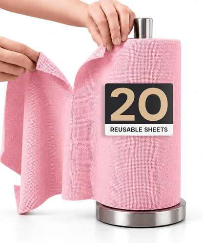 Microfiber Cleaning Cloth Roll 20 Sheets 11" x 10" Tear Away Microfiber Towel Roll Reusable Paper Towels Washable Ultra Absorbent Lint-Free Cleaning Cloths for Kitchen, Car and Home Use, Pink
