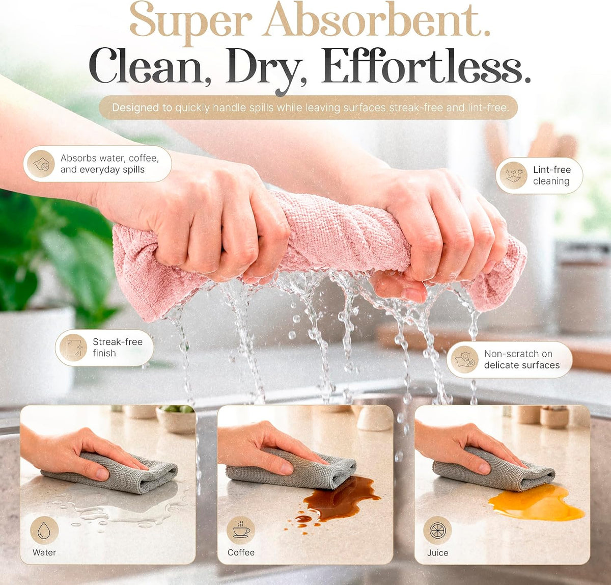Microfiber Cleaning Cloth Roll 20 Sheets 11" x 10" Tear Away Microfiber Towel Roll Reusable Paper Towels Washable Ultra Absorbent Lint-Free Cleaning Cloths for Kitchen, Car and Home Use, Pink