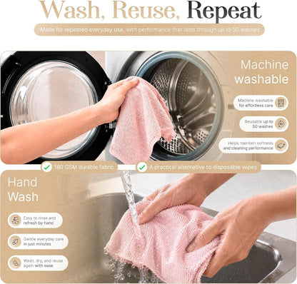 Microfiber Cleaning Cloth Roll 20 Sheets 11" x 10" Tear Away Microfiber Towel Roll Reusable Paper Towels Washable Ultra Absorbent Lint-Free Cleaning Cloths for Kitchen, Car and Home Use, Pink