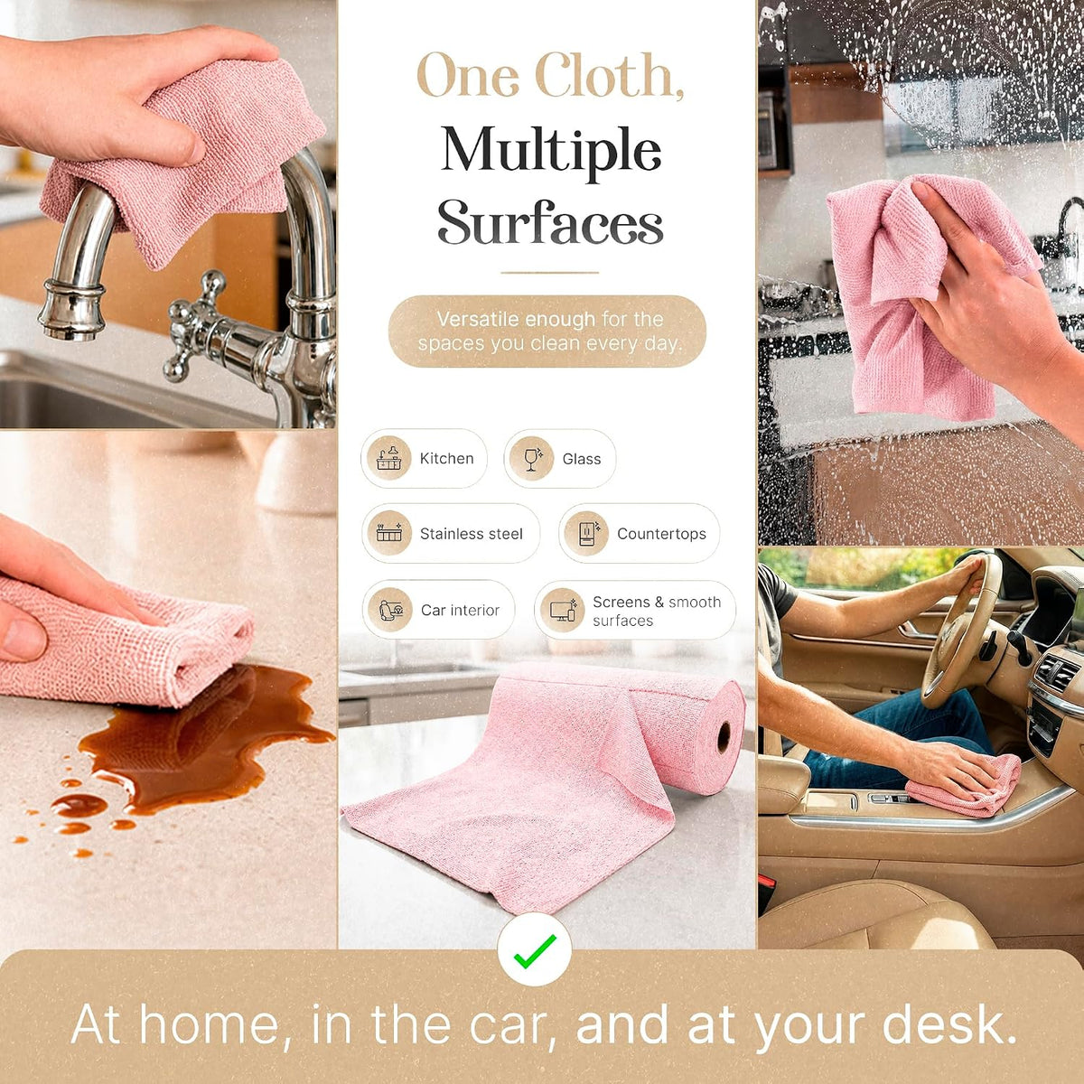 Microfiber Cleaning Cloth Roll 20 Sheets 11" x 10" Tear Away Microfiber Towel Roll Reusable Paper Towels Washable Ultra Absorbent Lint-Free Cleaning Cloths for Kitchen, Car and Home Use, Pink
