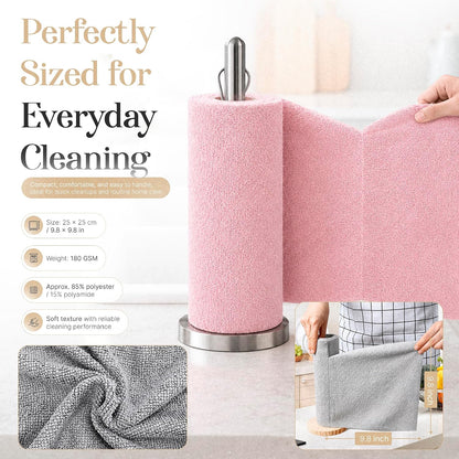 Microfiber Cleaning Cloth Roll 20 Sheets 11" x 10" Tear Away Microfiber Towel Roll Reusable Paper Towels Washable Ultra Absorbent Lint-Free Cleaning Cloths for Kitchen, Car and Home Use, Pink