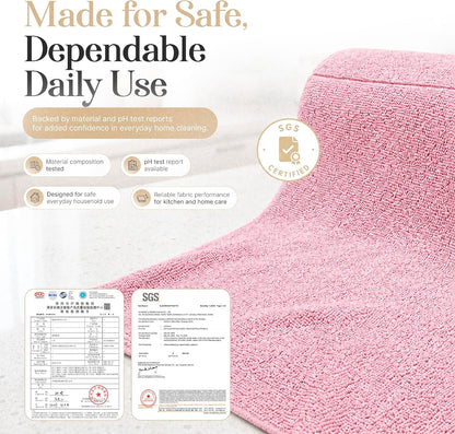 Microfiber Cleaning Cloth Roll 20 Sheets 11" x 10" Tear Away Microfiber Towel Roll Reusable Paper Towels Washable Ultra Absorbent Lint-Free Cleaning Cloths for Kitchen, Car and Home Use, Pink