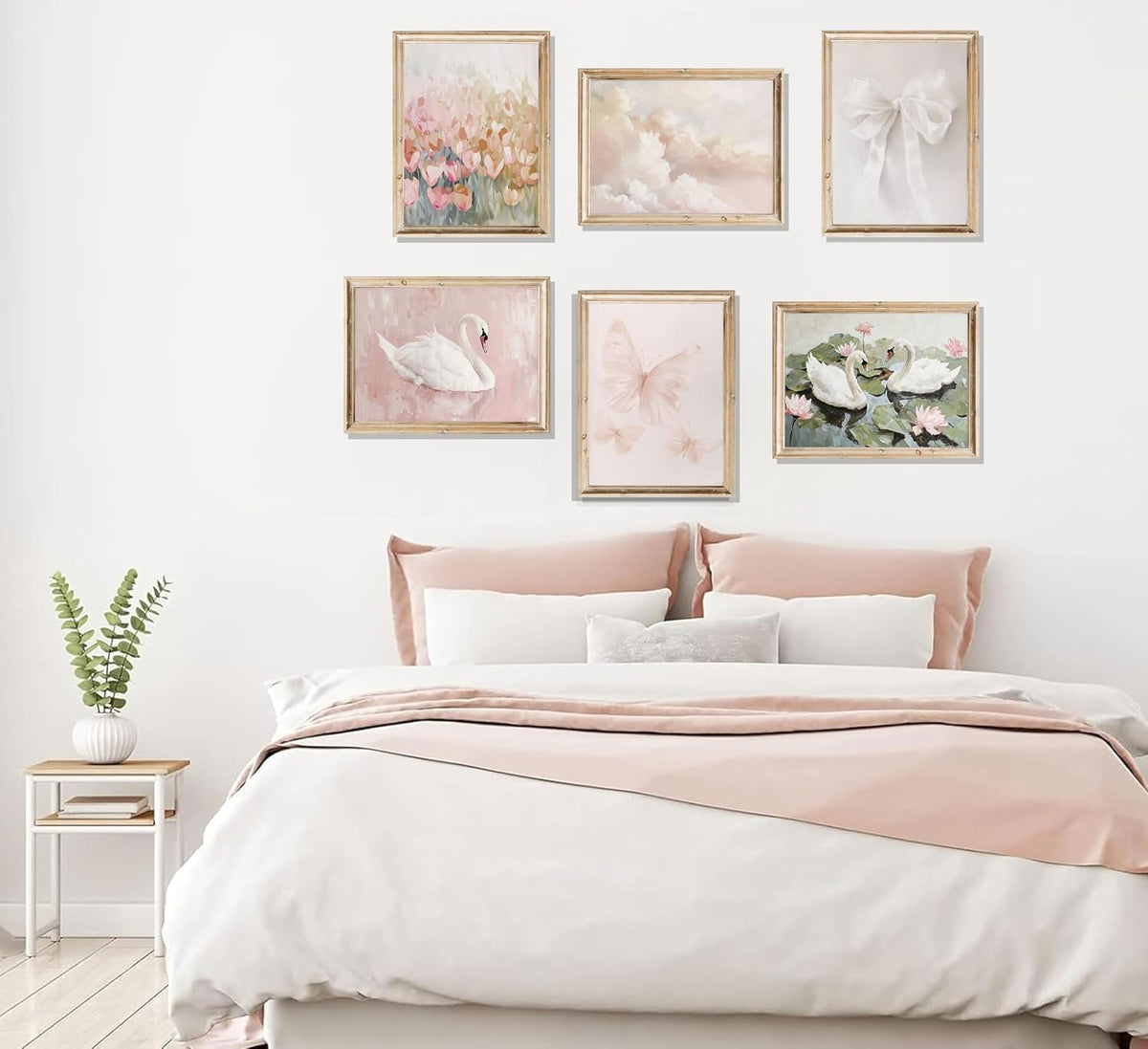 6Pcs Coquette Cute Wall Art Wall Art Swan Pink Butterfly Wall Decor Unframe