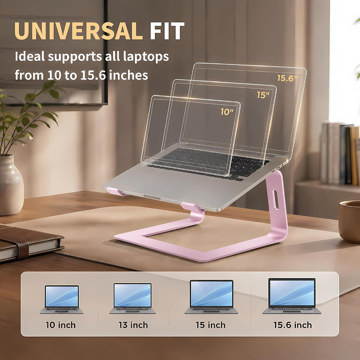Ergonomic Laptop Stand, Aluminum Riser, 10-15.6",Pink