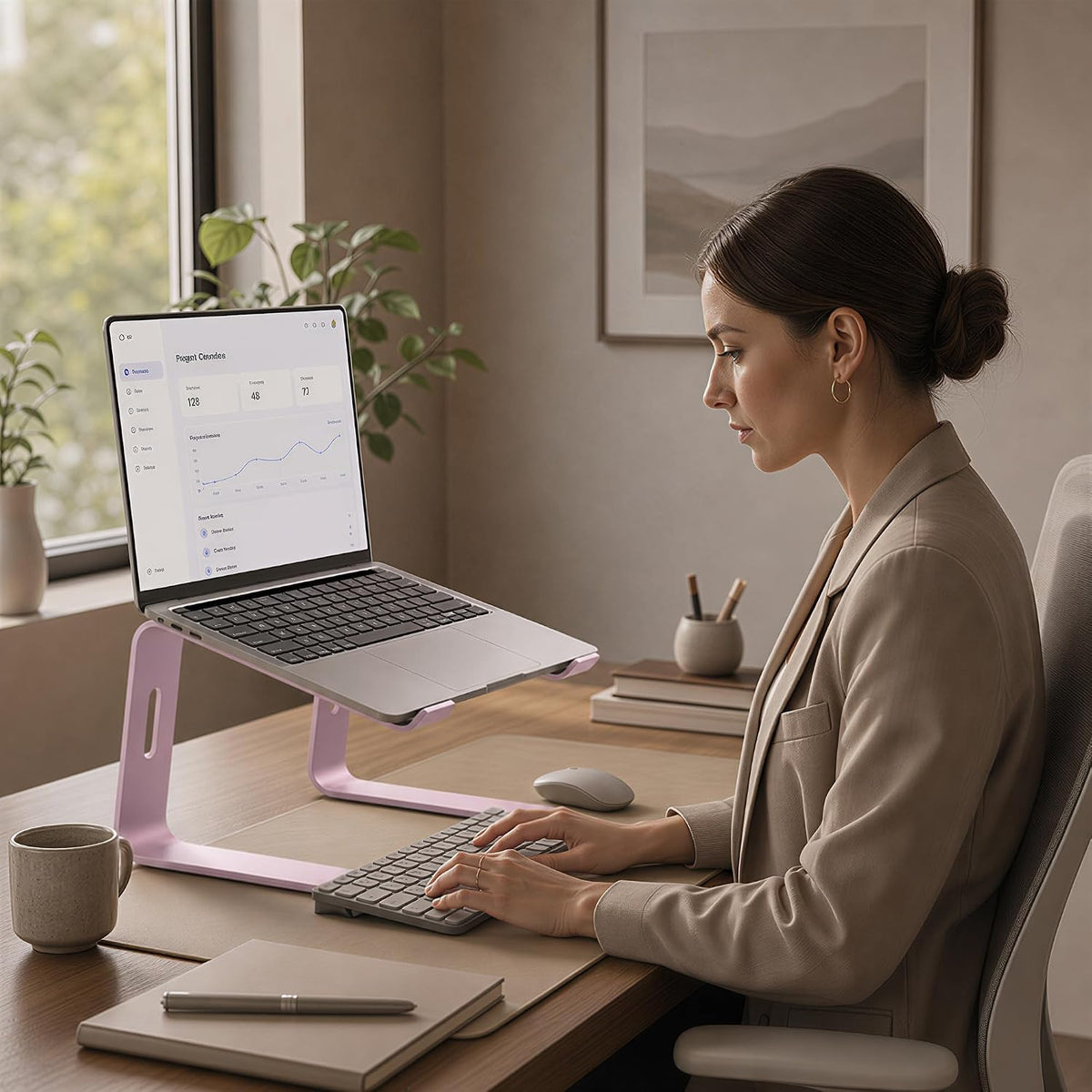Ergonomic Laptop Stand, Aluminum Riser, 10-15.6",Pink