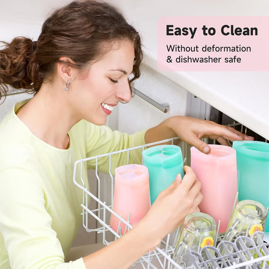 Reusable Silicone Storage Containers Bags Dishwasher Microwave Safe, BPA Free Silicone Bags, Reusable Gallon Freezer Bags for Sandwich, Cereal, Vegetable, Home Organization (Pink 8oz 18oz 32oz 3Pack)