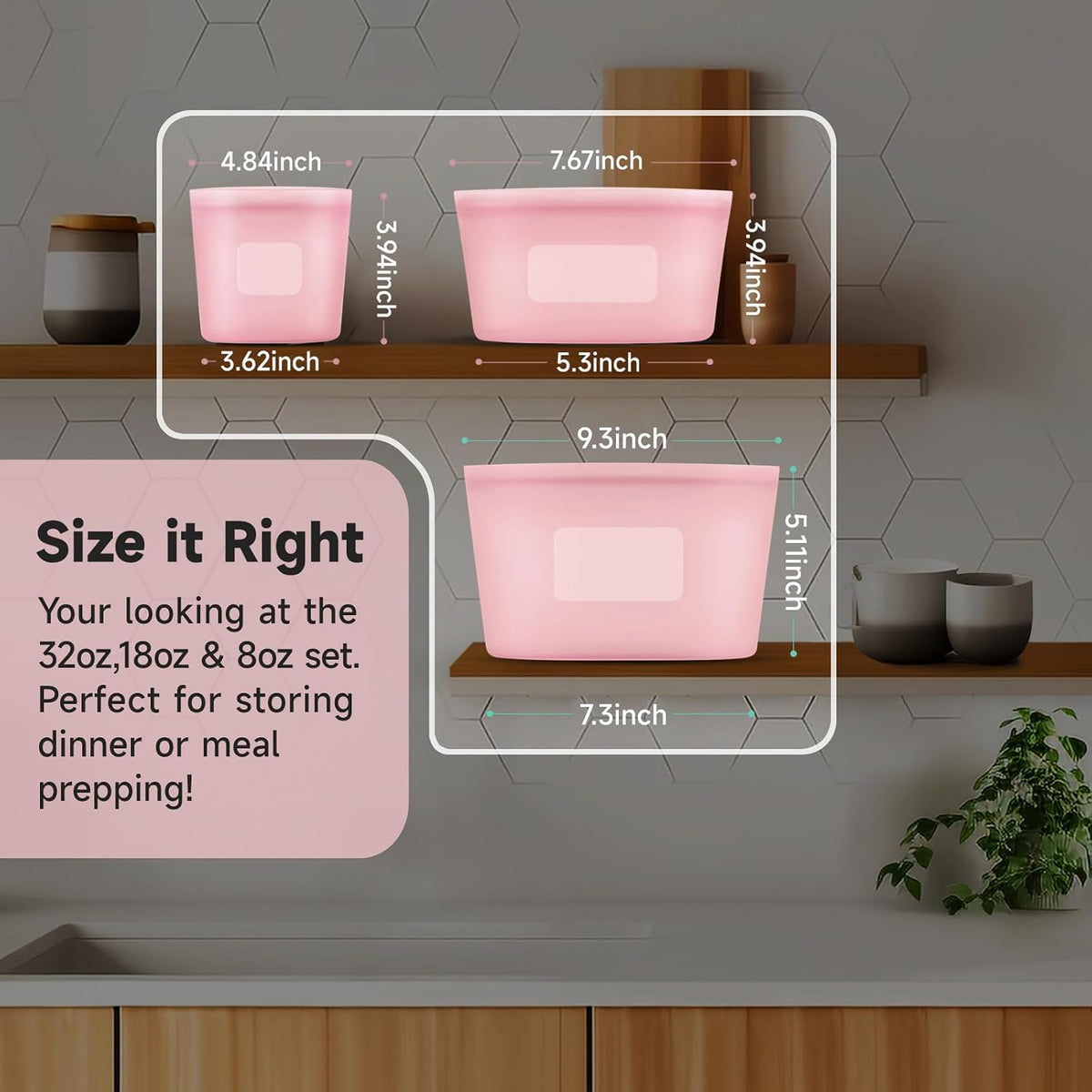 Reusable Silicone Storage Containers Bags Dishwasher Microwave Safe, BPA Free Silicone Bags, Reusable Gallon Freezer Bags for Sandwich, Cereal, Vegetable, Home Organization (Pink 8oz 18oz 32oz 3Pack)