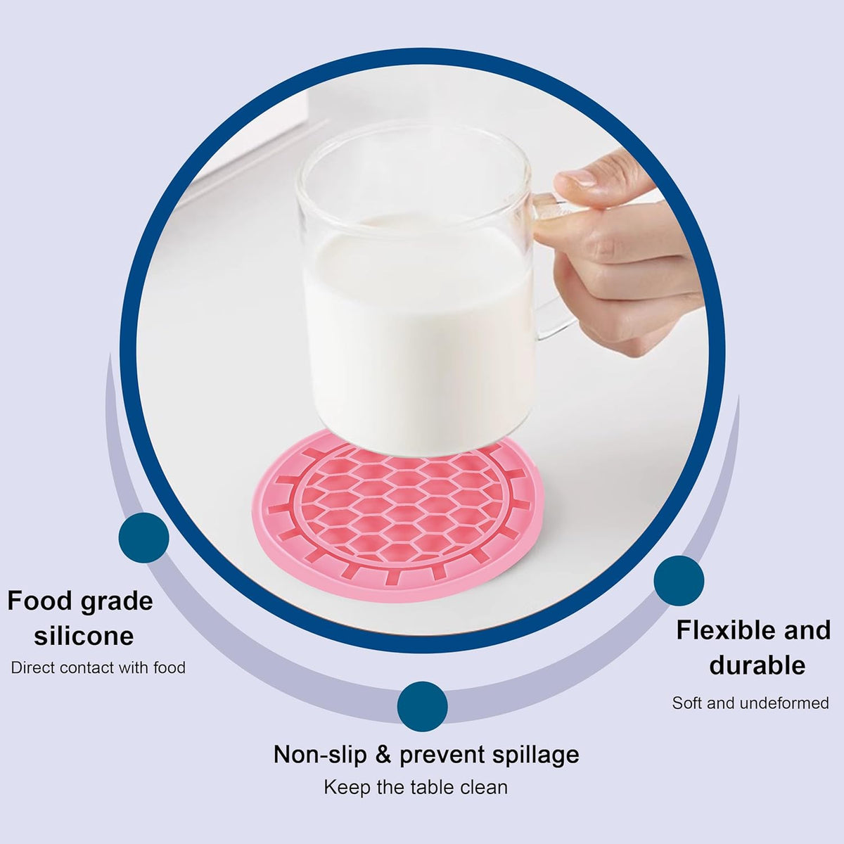 Silicone Coasters 8 Pack with Holder Anti-Slip Non-Stick Drink Coaster Deep Tray Cup Mat for Hot or Cold Drinking Peach Pink Gear