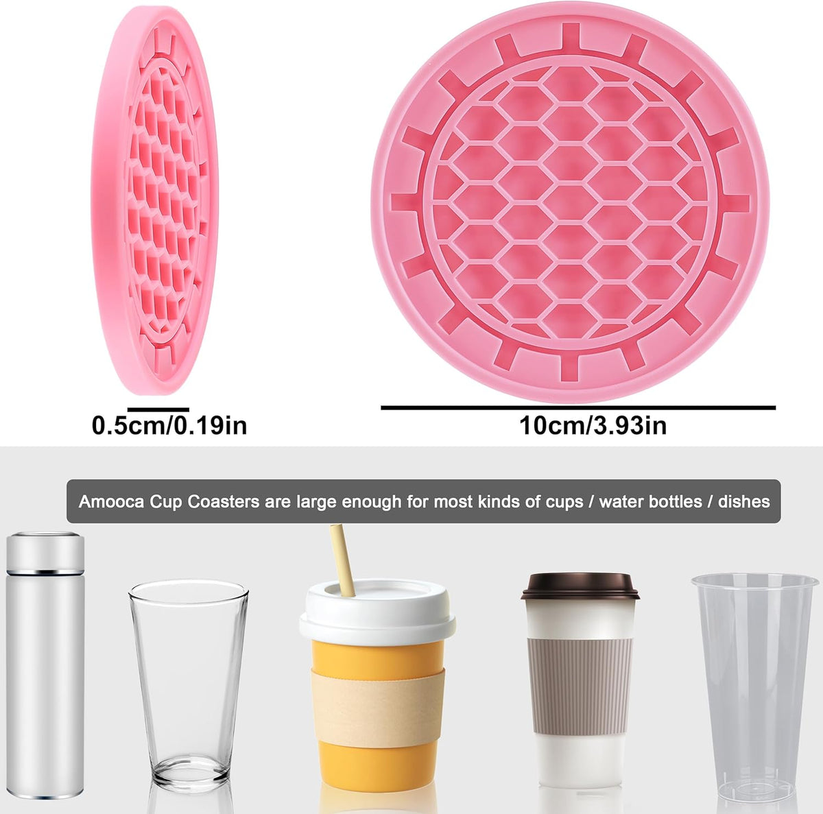 Silicone Coasters 8 Pack with Holder Anti-Slip Non-Stick Drink Coaster Deep Tray Cup Mat for Hot or Cold Drinking Peach Pink Gear
