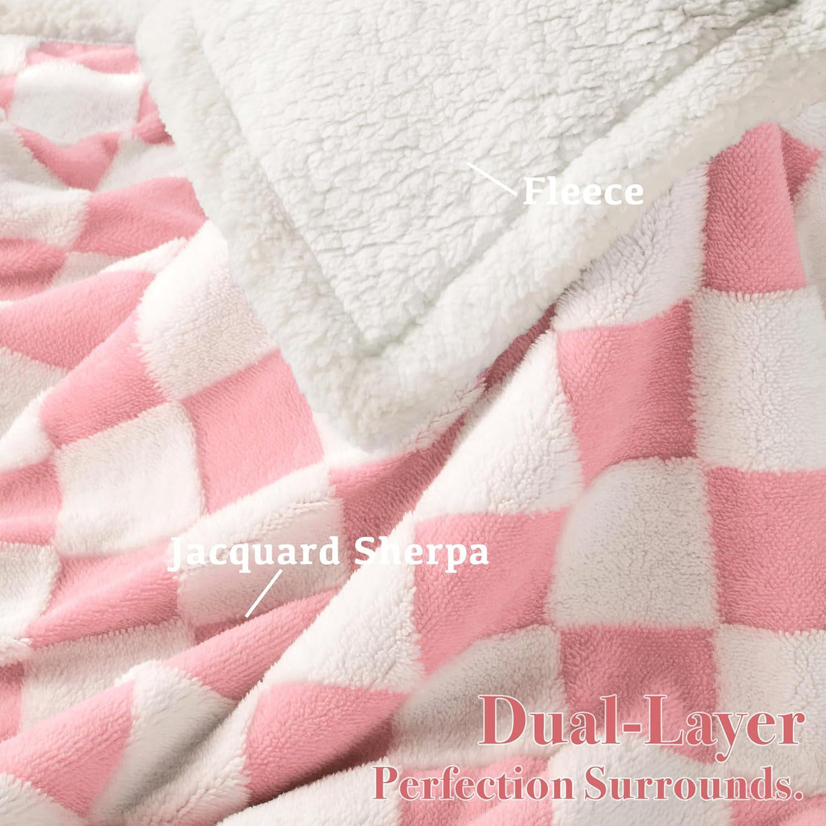 Checkered Dog Blanket, Pink Jacquard Sherpa Blankets for Small Dog and Cats, Cute Aesthetic Style Fluffy Fleece Pets Blanket for Couch Protection Washable, 25"x35"