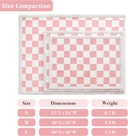 Checkered Dog Blanket, Pink Jacquard Sherpa Blankets for Small Dog and Cats, Cute Aesthetic Style Fluffy Fleece Pets Blanket for Couch Protection Washable, 25"x35"