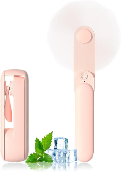 Portable Handheld Fan, 2 IN 1 Mini Hand Fan, Battery Operated [8-15 Working Hours], USB Rechargeable Personal Foldable Fan for Indoor, Small Pocket Fans Travel Essentials for Outdoor (Pink)