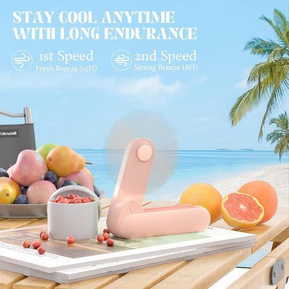 Portable Handheld Fan, 2 IN 1 Mini Hand Fan, Battery Operated [8-15 Working Hours], USB Rechargeable Personal Foldable Fan for Indoor, Small Pocket Fans Travel Essentials for Outdoor (Pink)