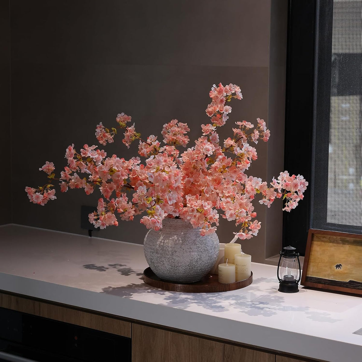 3Pcs Artificial Pink Cherry Blossom Branches 40" Fake Silk Cherry Blossoms Flowers with Long Stem for Wedding Decorations Table Centerpieces Vase Arrangement Home Decor (Pink)