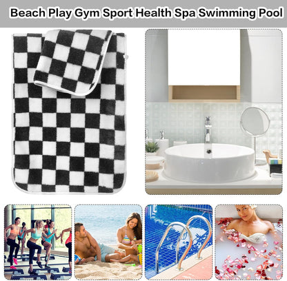 3 Pcs Bath Towels Set Black and White Checkerboard