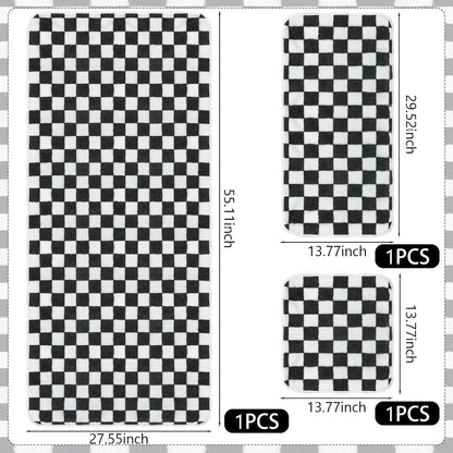 3 Pcs Bath Towels Set Black and White Checkerboard