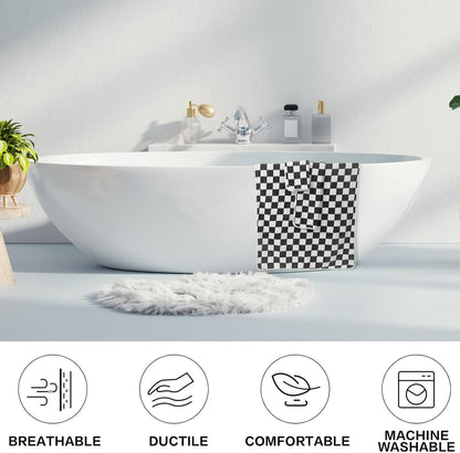 3 Pcs Bath Towels Set Black and White Checkerboard
