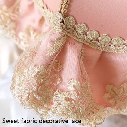 European Style Pink Table Lamp Lace Bow Fabric Drum Shade and Antique Resin Base Decor Classic Bedside Desk Nightstand Lamp for Girl's Bedroom Living Room